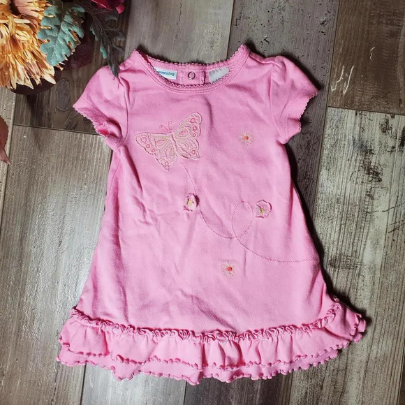 baby greendog pink butterfly baby girl's dress size 6-9 months 100% cotton - Picture 1 of 11